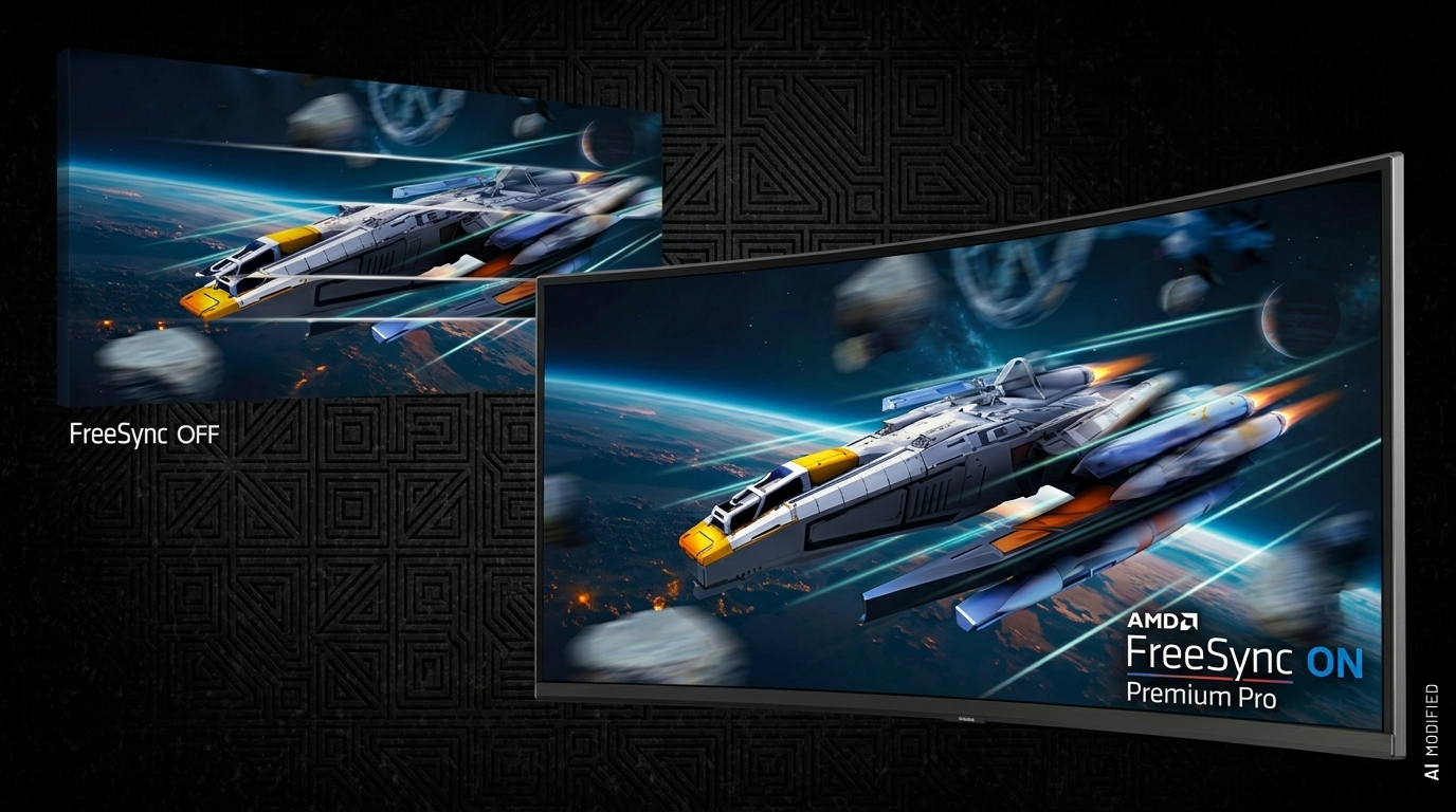 Scène de jeu en comparaison : FreeSync désactivé et AMD FreeSync Premium Pro activé