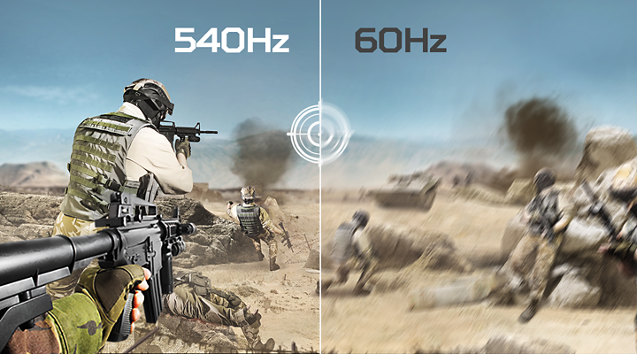 Comparaison d’une scène de jeu de tir à 540 Hz et à 60 Hz